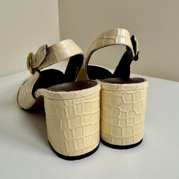 Franco Sarto Trista Cream Croc Embossed Block Heel Pumps Women’s 7 Slingback - Picture 8 of 10